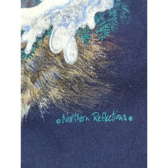 VTG Northern Reflections Sweatshirt XL Wolf Graphic Nature Wildlife Crewneck - Picture 4 of 9